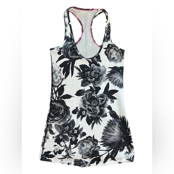 Lululemon Black and White Floral Print Racerback Tank – Size 4 - Picture 1 of 2
